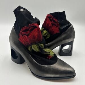 Azura Metallic Heels With Attached Stocking And Large Embroidered Rose Size 37